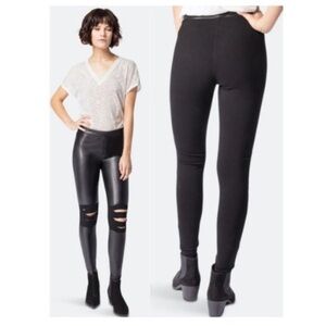 ASTARS Skylar black vegan leather distressed leggings size medium , jersey knit